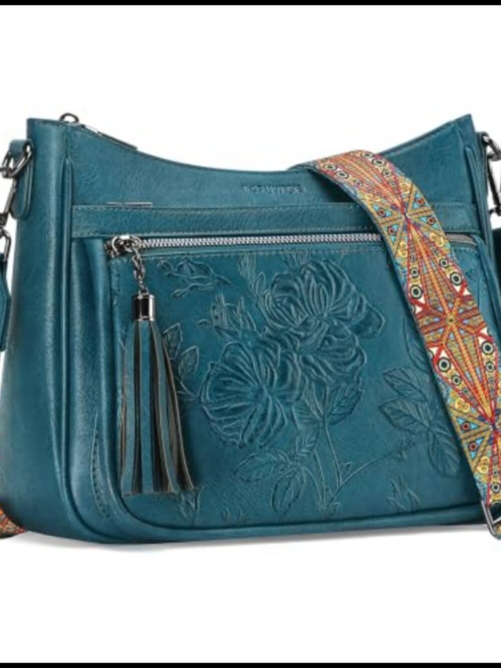 Vegan Leather Crossbody Bag Wide Boho Strap Medium Travel Purse